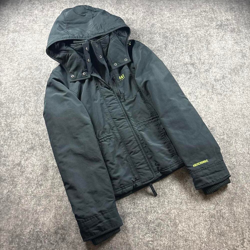 Abercrombie & Fitch Women’s Y2K Black Hooded Jacket Size L Neon Green Lined
